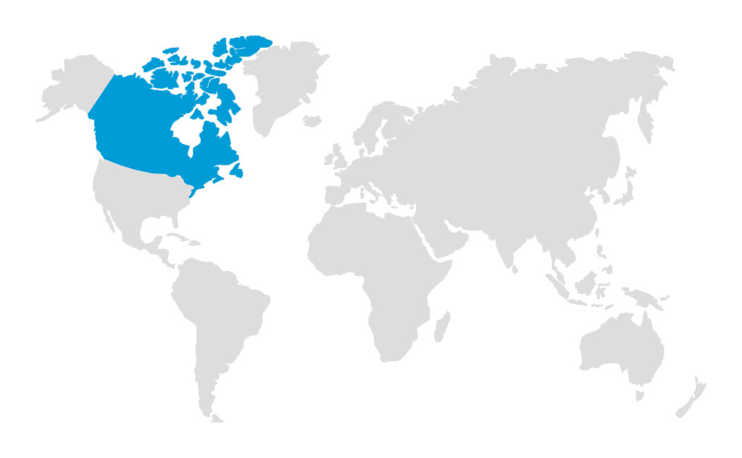 map of world with Canada highlighted