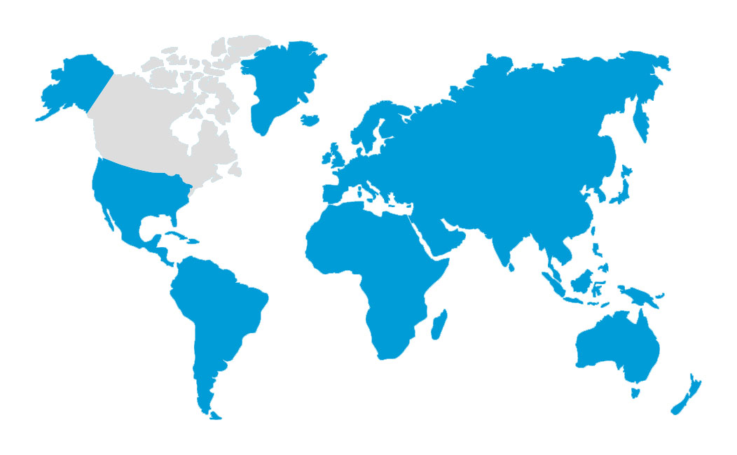 map of world with Canada not highlighted